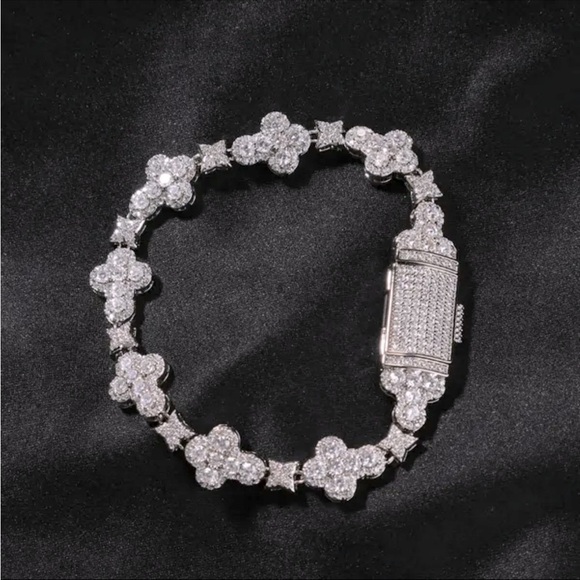 Iced out White Gold Cross Sugar Chain With 10mm Full Drill Cuban Chain Bracelet - Picture 10 of 10